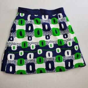 Vtg 1960's Unbranded Polyester navy lime green white geometric skort Lined